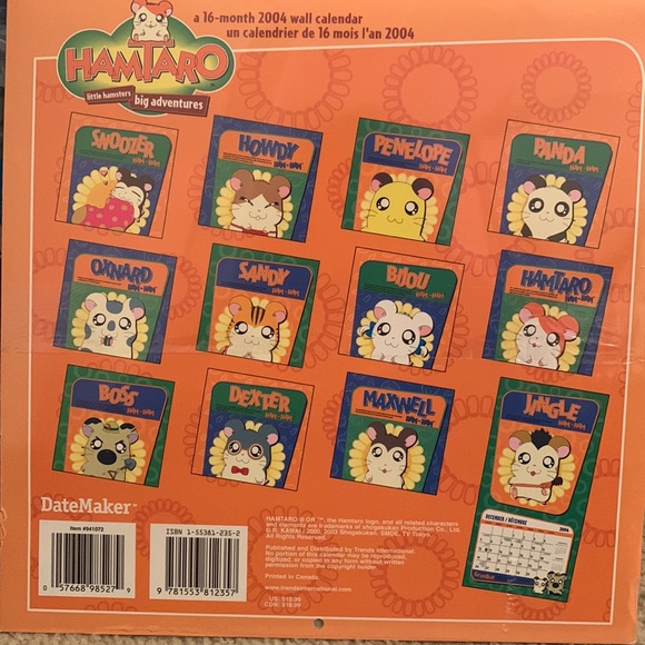 Vintage Hamtaro Little Hamsters Big Adventures 2004 Wall Calendar new Ham Ham - Picture 2 of 4